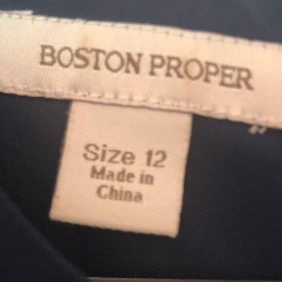 Boston Proper lined tweed shift dress--navy, off white, gold metallic sz 12 - Picture 3 of 13